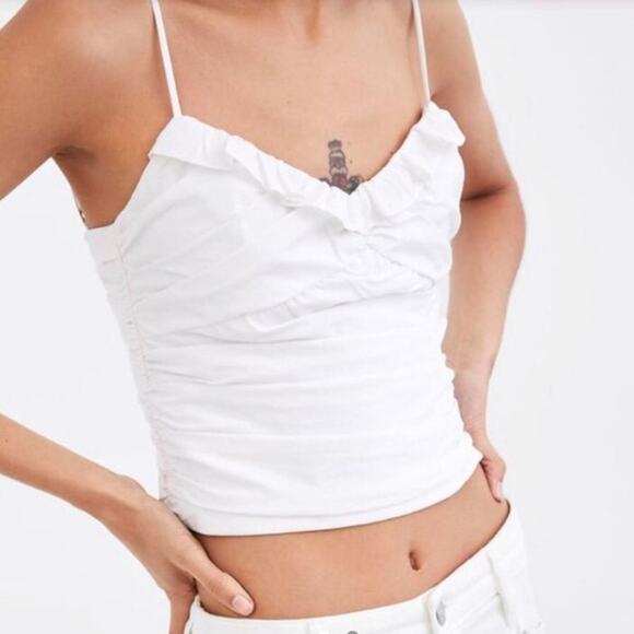 ZARA White Ruched Draped Poplin Top with Smocked Back | Small - Picture 4 of 10